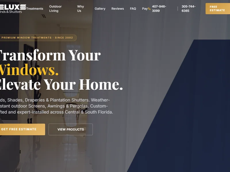 Deluxe Blinds and Shutters website